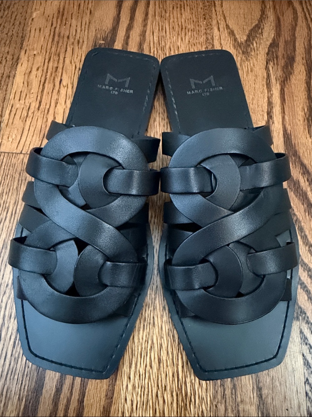 Marc Fisher Black Braided Slide Mules